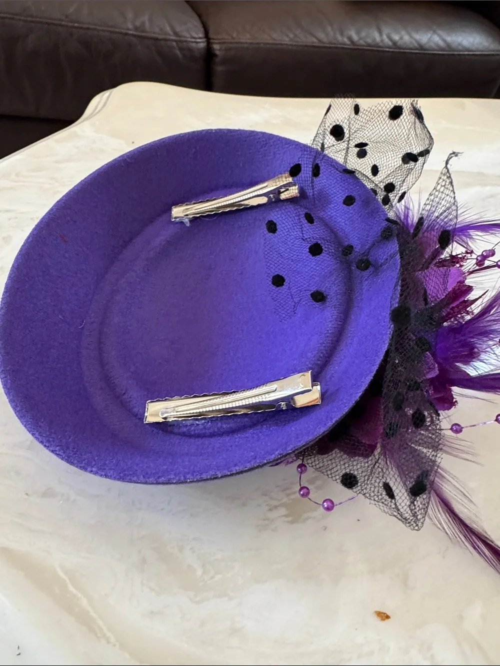 Elegant Purple Feathered Fascinator Hat